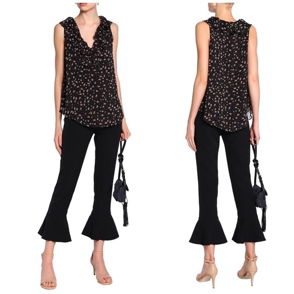 Rebecca Minkoff Ruffle Trimmed Floral Print Georgette Blouse S - Picture 1 of 7